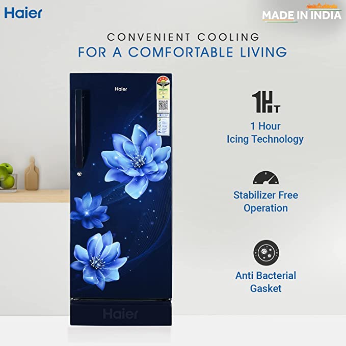 Haier 190L 4 Star Direct Cool Single Door Refrigerator (HED-204MFB-P, Marine Peony, Base Stand with Drawer) Haier 190L 4 Star Direct Cool Single Door Refrigerator (HED-204MFB-P, Marine Peony, Base Stand with Drawer)